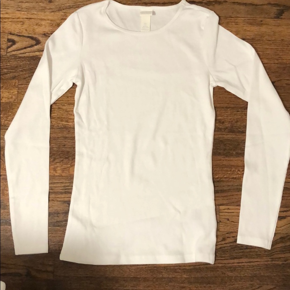 White ribbed scoop neck long sleeve